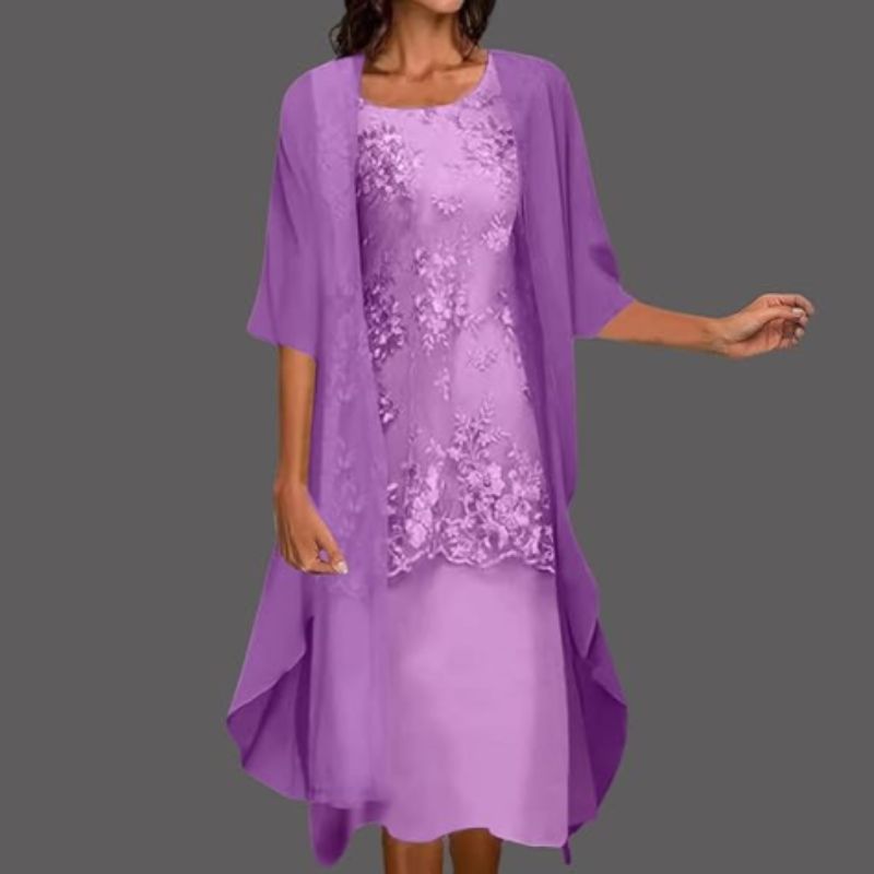 Danielle | Damenkleid mit Rundhalsausschnitt und 3/4-Ärmeln für Hochzeitsgäste | Blumenmuster & Midi