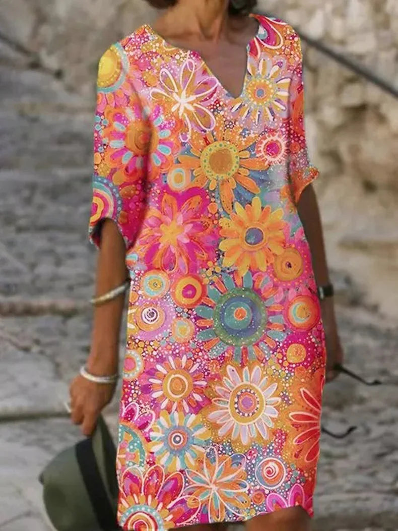 Hannah | Kleid mit V-Ausschnitt und Blumendruck