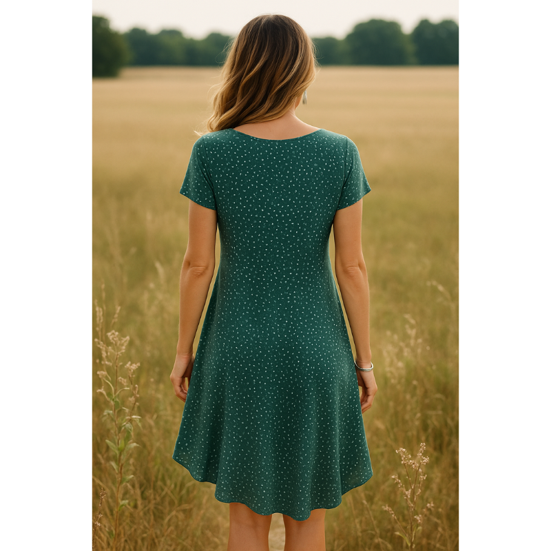 Else | Damen-Sommerkleid mit Rundhalsausschnitt und Kurzen Ärmeln | Grün & Mini