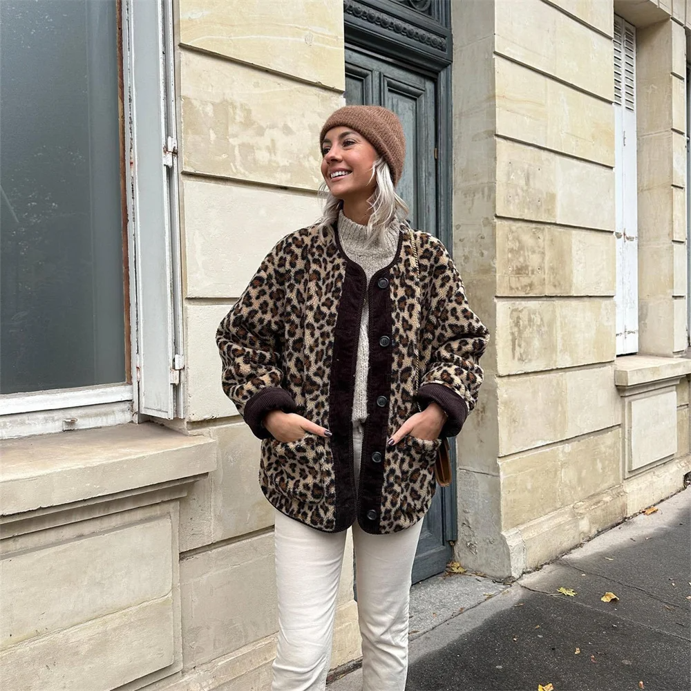 Leah | Oversize Warme Winterjacke Damen | Leopardenmuster