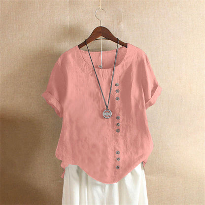 Kelly | Unifarbenes Kurzarm-Bluse mit Rundhalsausschnitt