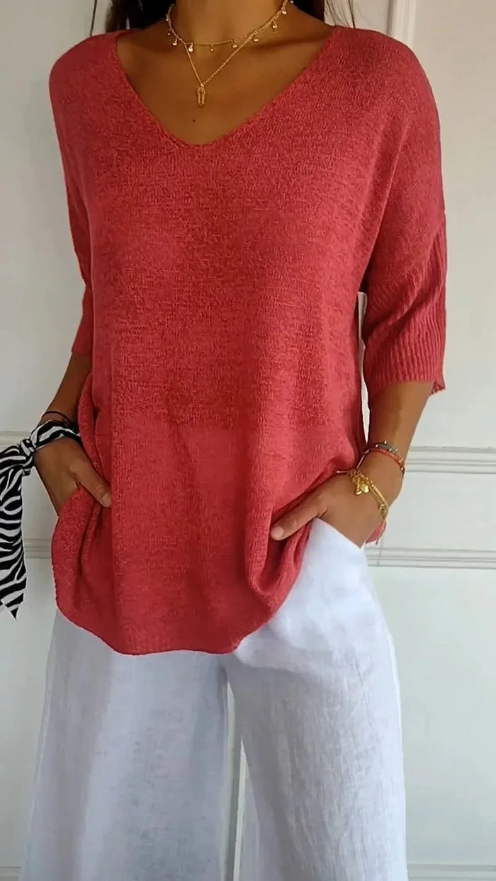Chiara | Bequemes Damen-Stricktop mit V-Ausschnitt