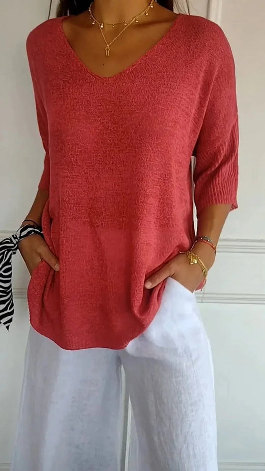 Chiara | Bequemes Damen-Stricktop mit V-Ausschnitt
