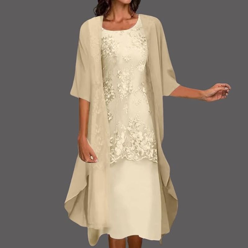 Danielle | Damenkleid mit Rundhalsausschnitt und 3/4-Ärmeln für Hochzeitsgäste | Blumenmuster & Midi