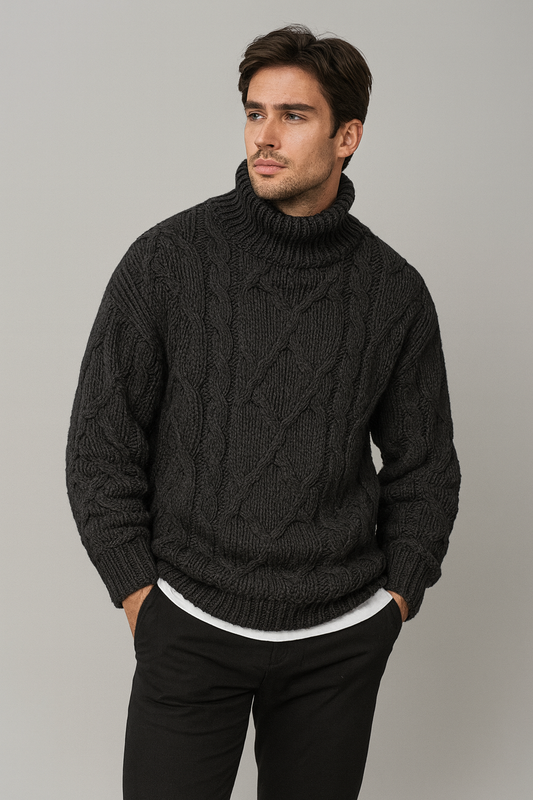 Peter | Tyk kabelstrik sweater med rullekrave til mænd