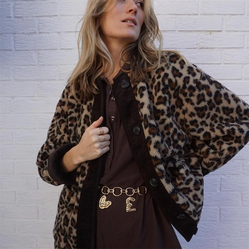 Leah | Oversize Warme Winterjacke Damen | Leopardenmuster