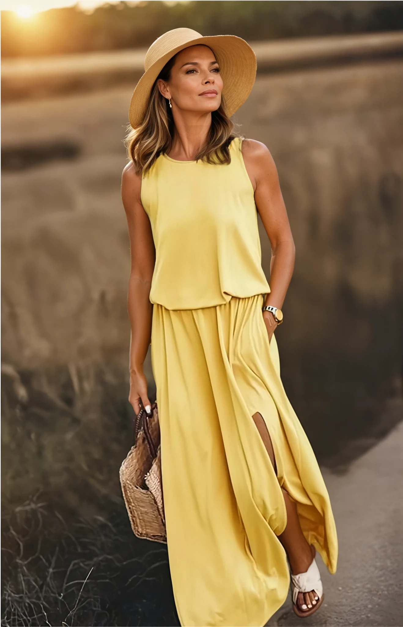 Florentiner | Ärmelloses Sommerkleid für Damen mit Rundhalsausschnitt | Maxi
