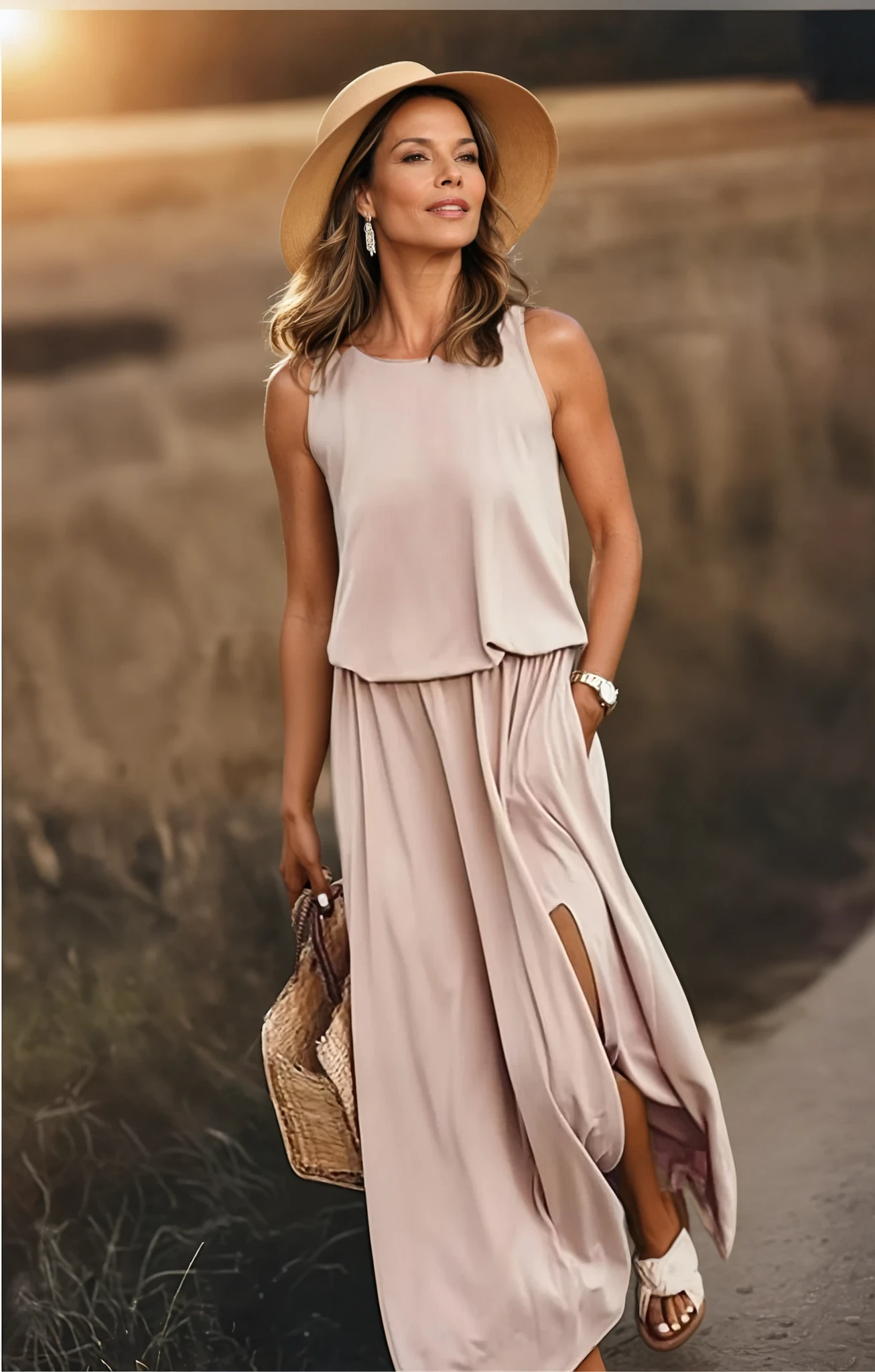 Florentiner | Ärmelloses Sommerkleid für Damen mit Rundhalsausschnitt | Maxi