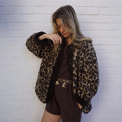 Leah | Oversize Warme Winterjacke Damen | Leopardenmuster