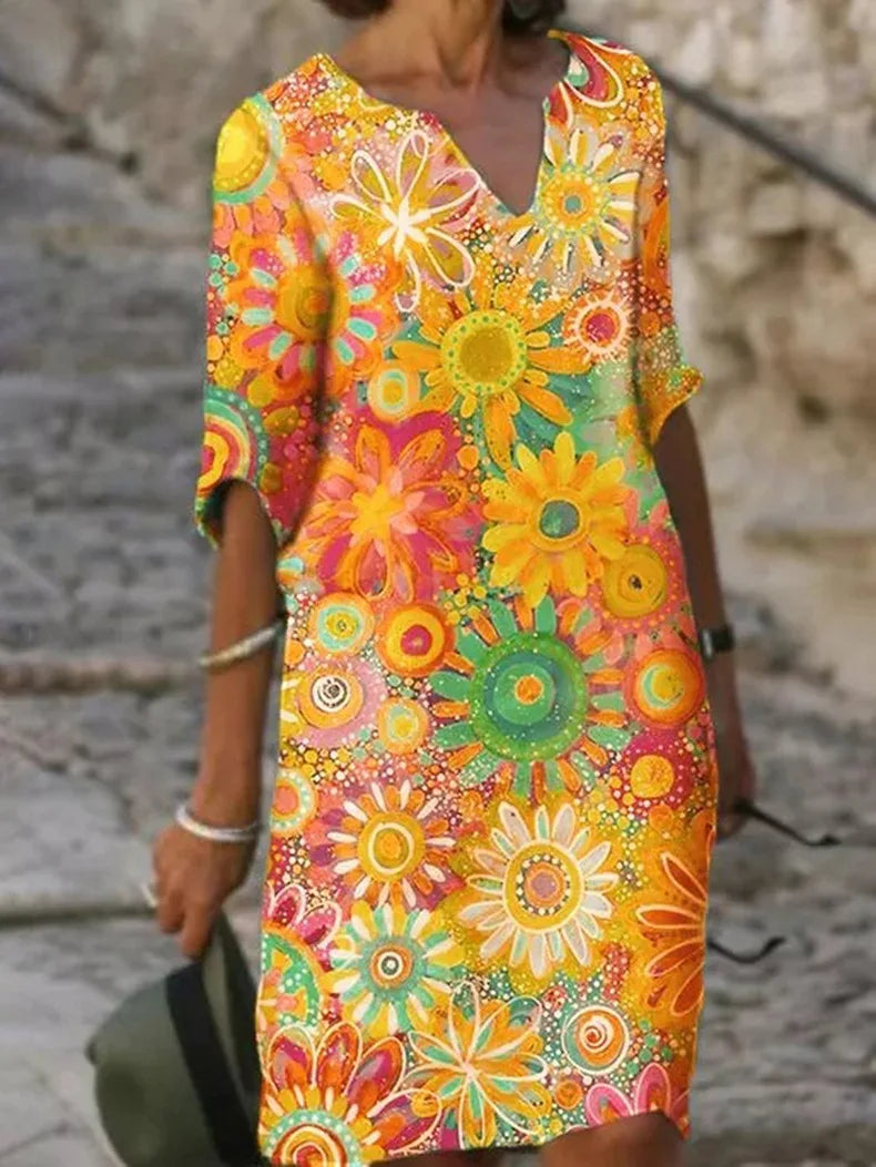 Hannah | Kleid mit V-Ausschnitt und Blumendruck