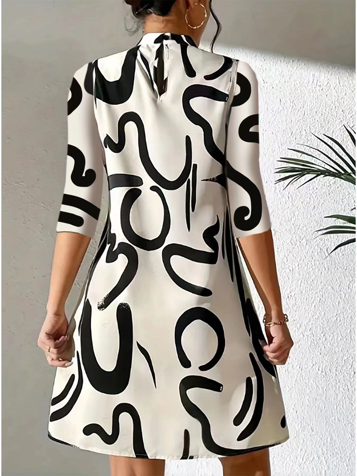 Alanna | Damen Rundhalsausschnitt 3/4-Ärmel Sommerkleid | Mini