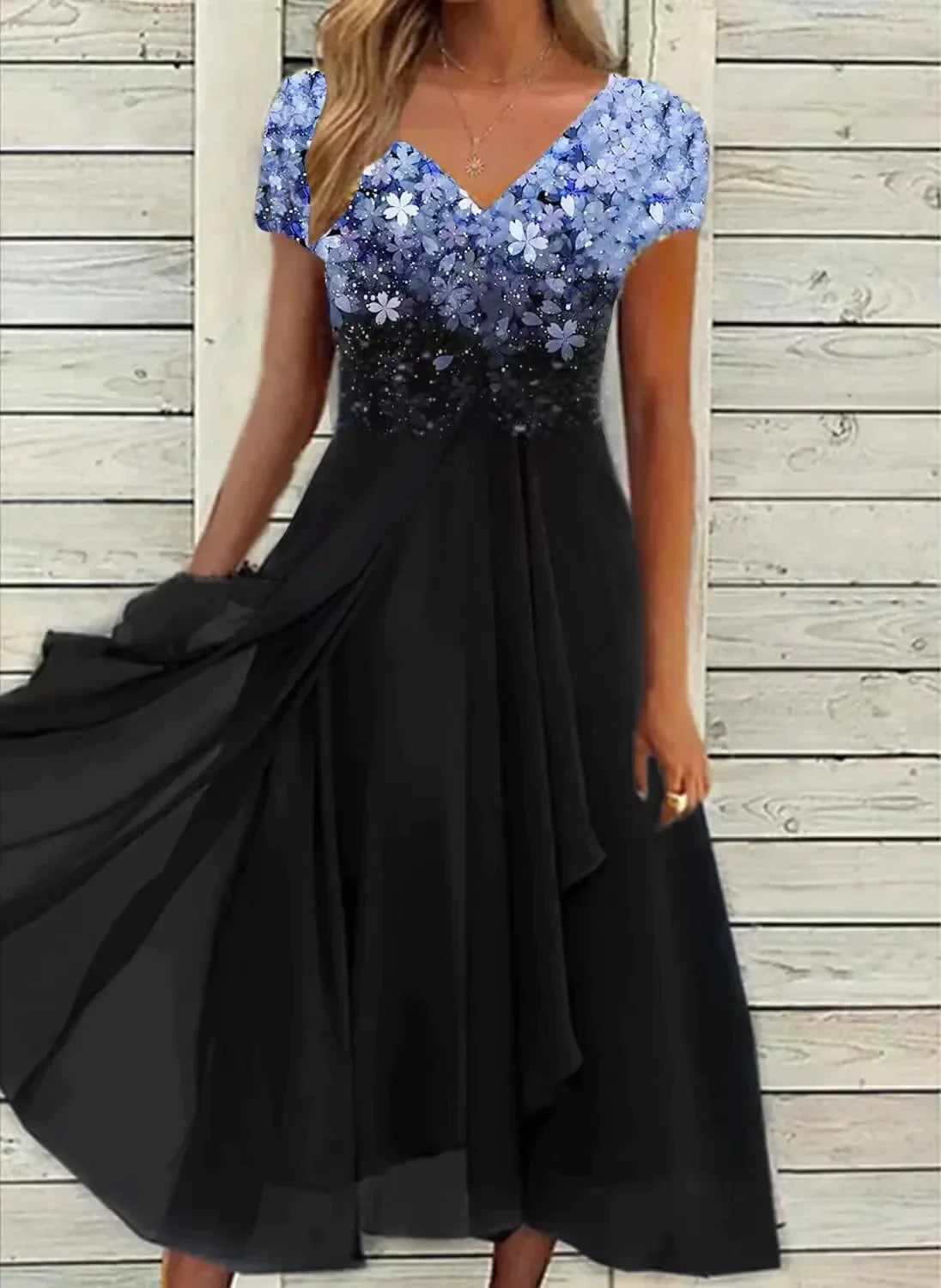 Marigon | Damen Hochzeit Abendkleid mit Blumenmustern | Maxi