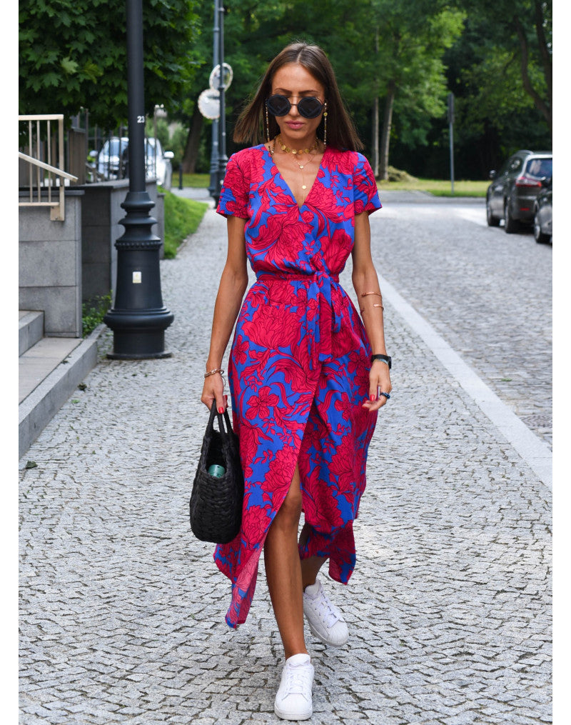 Marlene | Damen-Wickelkleid mit Blumenmuster und V-Ausschnitt | Midi