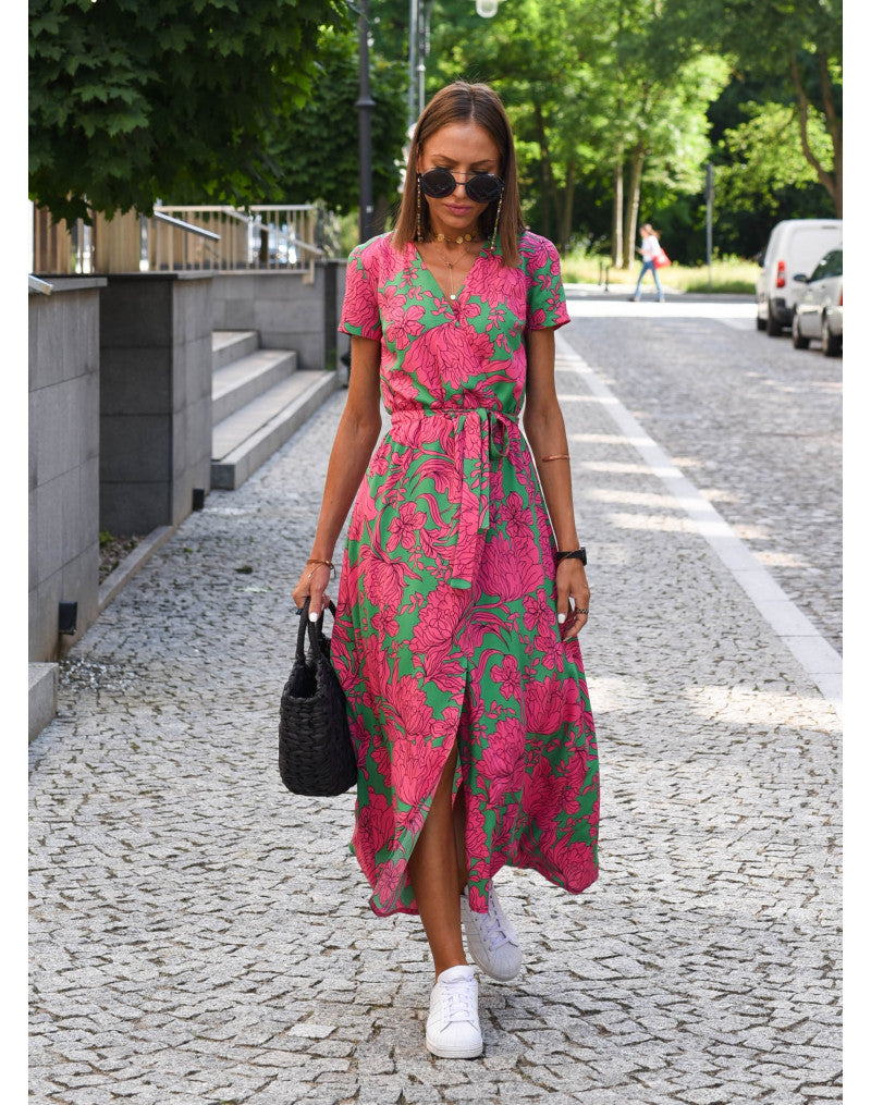 Marlene | Damen-Wickelkleid mit Blumenmuster und V-Ausschnitt | Midi