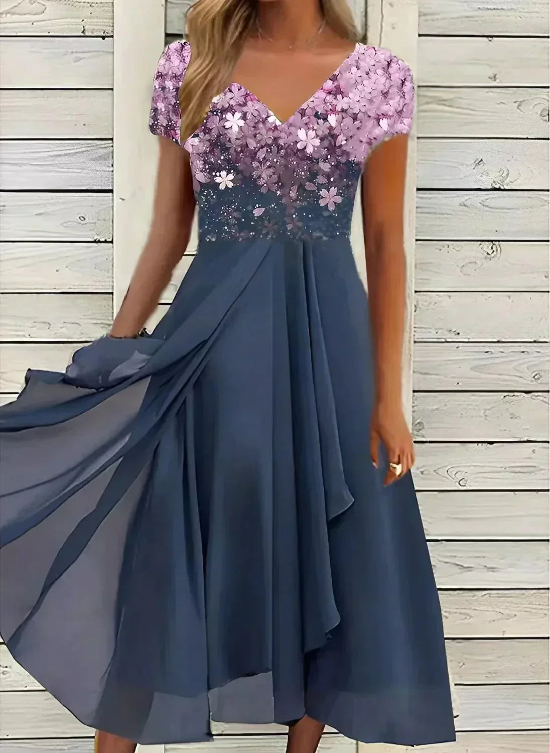 Marigon | Damen Hochzeit Abendkleid mit Blumenmustern | Maxi