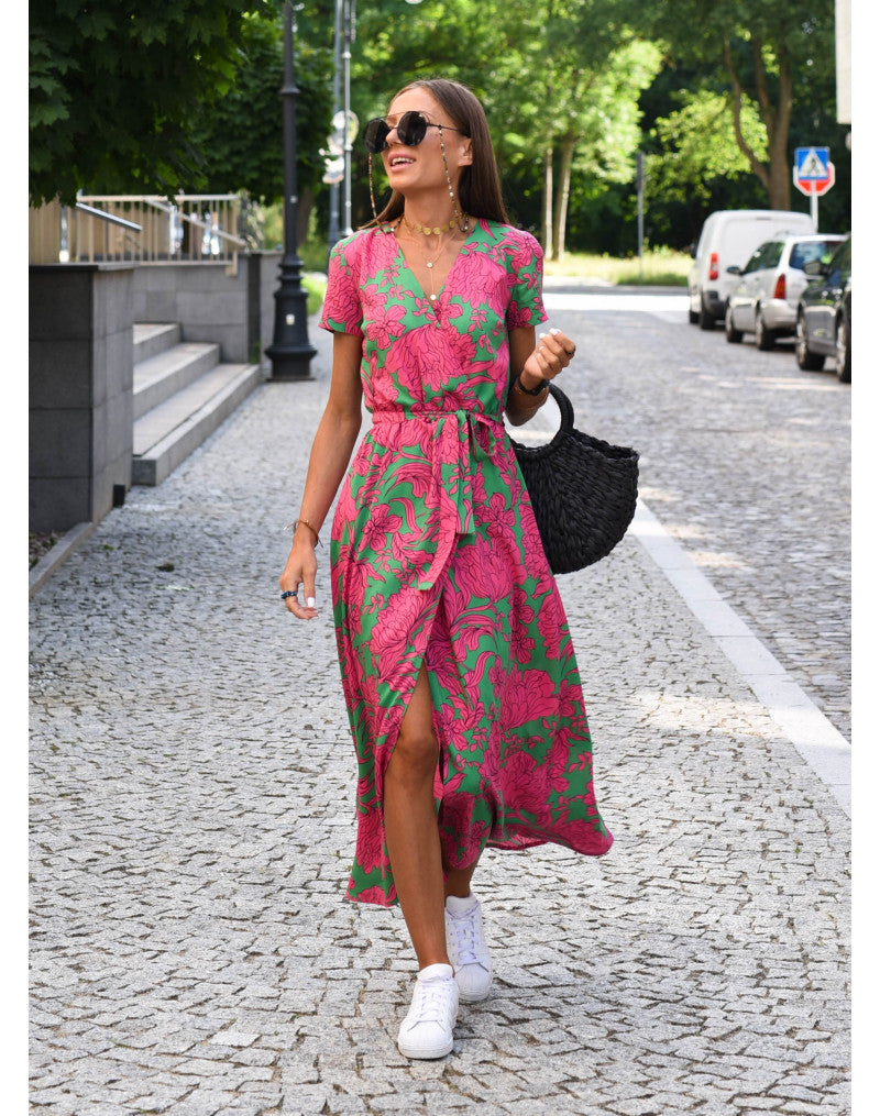 Marlene | Damen-Wickelkleid mit Blumenmuster und V-Ausschnitt | Midi