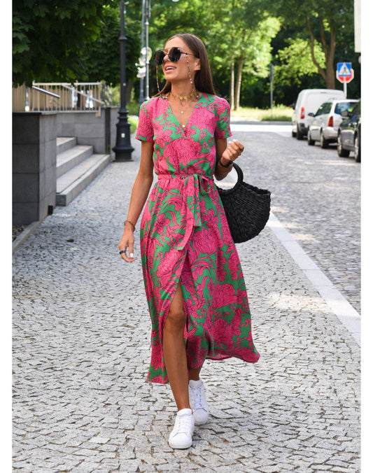 Marlene | Damen-Wickelkleid mit Blumenmuster und V-Ausschnitt | Midi