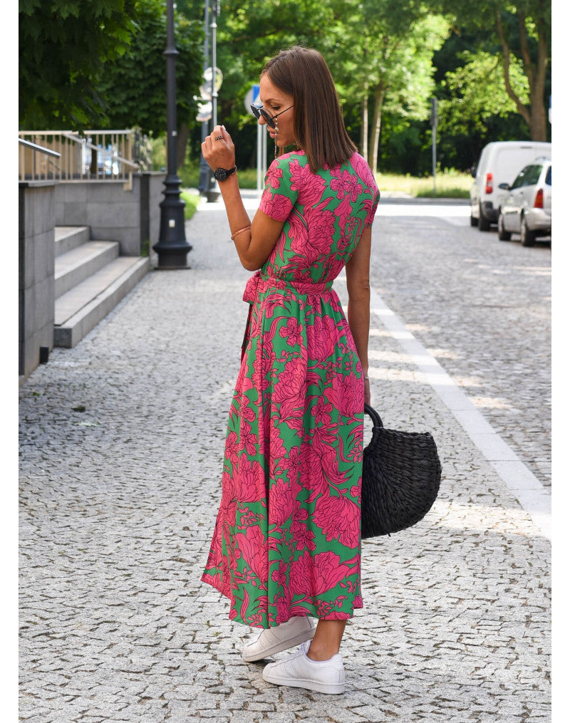 Marlene | Damen-Wickelkleid mit Blumenmuster und V-Ausschnitt | Midi