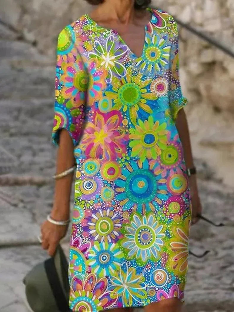 Hannah | Kleid mit V-Ausschnitt und Blumendruck