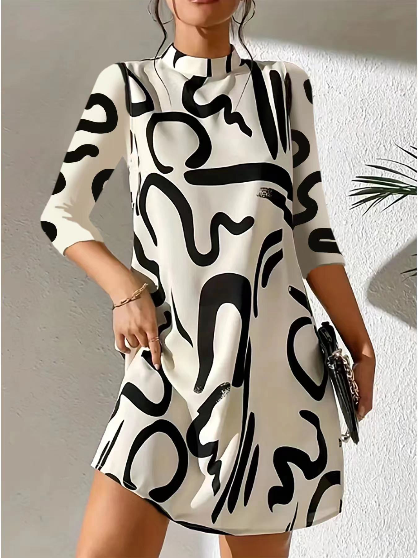 Alanna | Damen Rundhalsausschnitt 3/4-Ärmel Sommerkleid | Mini