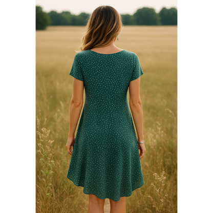Else | Damen-Sommerkleid mit Rundhalsausschnitt und Kurzen Ärmeln | Grün & Mini