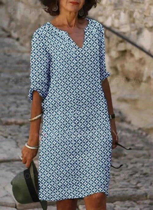 Gerda | Damen-Sommerkleid im Vintage-Stil mit Geteiltem Ausschnitt und 3/4-Ärmeln | Mini
