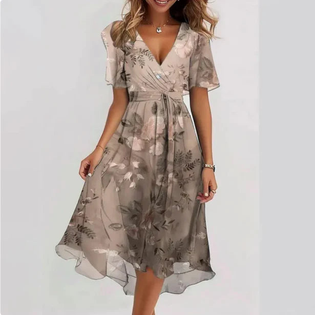 Annegret | Damen V-Ausschnitt Kurzarm Sommerkleid | Midi