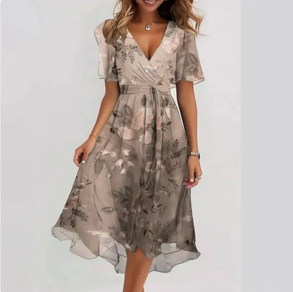 Annegret | Damen V-Ausschnitt Kurzarm Sommerkleid | Midi