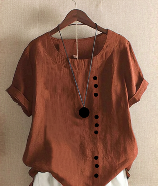 Kelly | Unifarbenes Kurzarm-Bluse mit Rundhalsausschnitt
